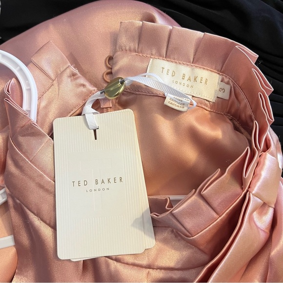 NWT ted baker satin bow neck pleated midi dress rose gold Size 8 spring wedding - Picture 9 of 15